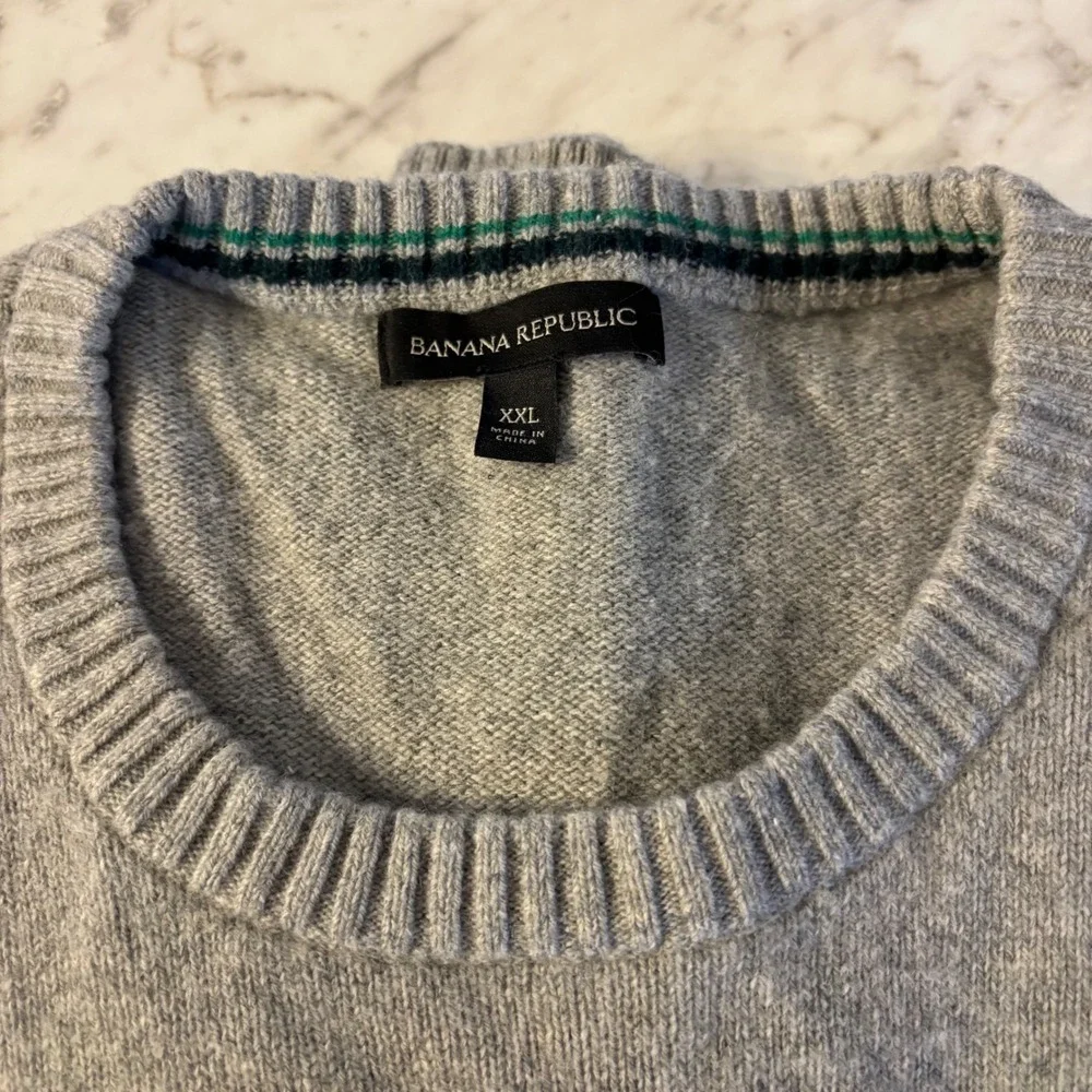 Banana‎ Republic Mens XXL Merino Wool Blend Crewneck Sweater Light Grey Heather